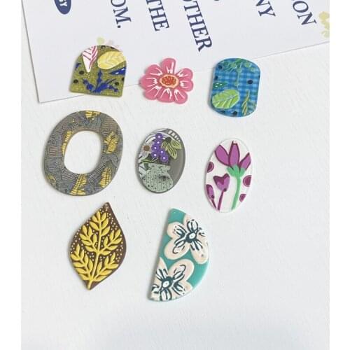 New arrived 30pcs/lot color flowers print geometry irregular shape acrylic beads diy jewelry earring/garment pendants accessory