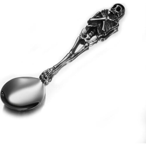 New Arrive Punk Stainless Steel Punk Skull Skeleton Soup Spoon Tableware Cutlery Kitchen Dining Bento Accessories High Quality