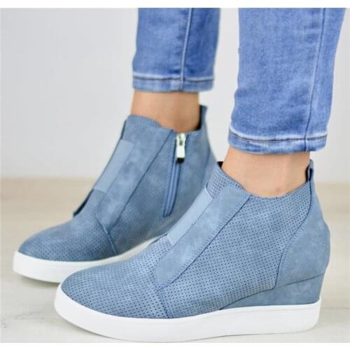 Big Size Shoes Woman Boots Autumn Pu Leather Women Shoes Sneakers Wedge Ankle Boots for Women Punk Heel Shoes Platform Heel Boot