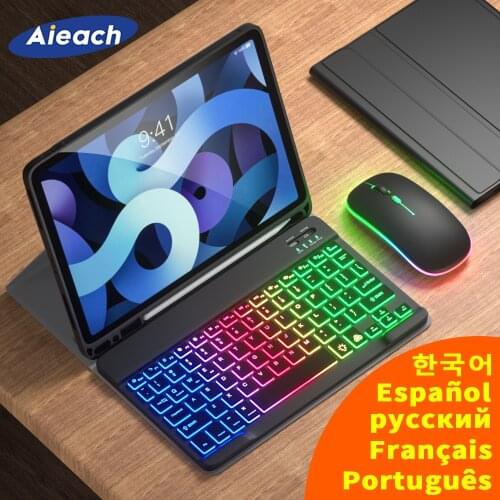 Rainbow Keyboard Mouse For iPad Air 4 2020 Case With Pencil Holder iPad 10.2 7th 8th Generation Case For iPad Pro 11 Case 2021