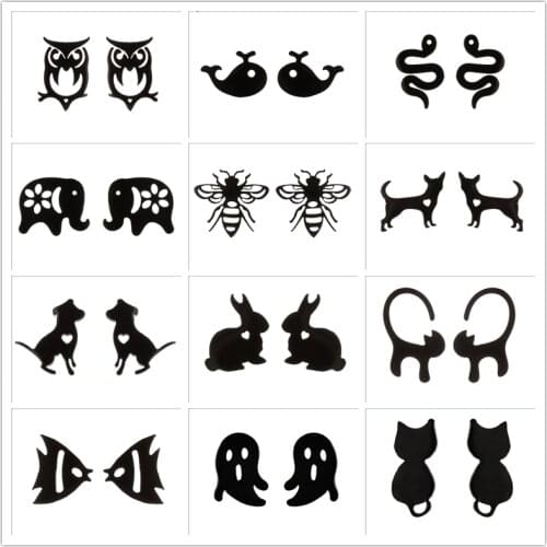 Classic Unisex Small Stud Earrings Punk Stainless Steel Ear Jewelry Black Snake Dolphin Bee Ghost Dog Earings Kids Birthday Gift