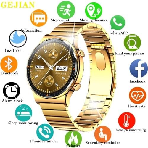 GEJIAN New Smart Watch Men smartwatch Mens Bluetooth Call For Android ios phone Music Player IP68 Waterproof Fitness Tracker+Box