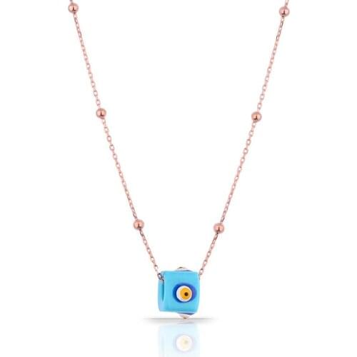 Stylish 925 Sterling Silver Evil Eye Necklace Pendant Jewelry Featuring Turquoise with Rose Gold Plated Chain