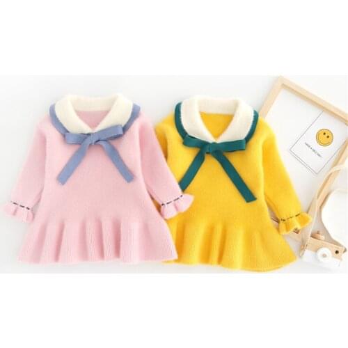 Baby Girls Sweaters High Quality Knitted Sweater Dress Korean Fashion Lotus Leaf Kids Clothing Toddler Girl Sweater 2020 New