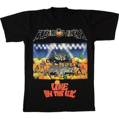 Vintage Helloween Live in U.K. T shirt Rare Speed Power Heavy Metal Band Concert Tour Album Promo Retro Merchandise Black Tee