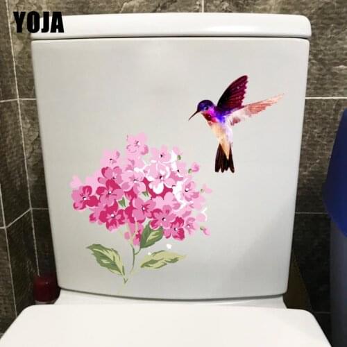 YOJA 22X22.8CM Hydrangea Bird Modern Art Bedroom Wall Sticker House Decoration Funny WC Toilet Decal T1-2326