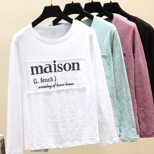 2020 Womens Tshirts Letter Long Sleeve Korean Slim T Shirt Women Clothes T-shirt O Neck Vogue Woman Tees Tops Vetement Femme