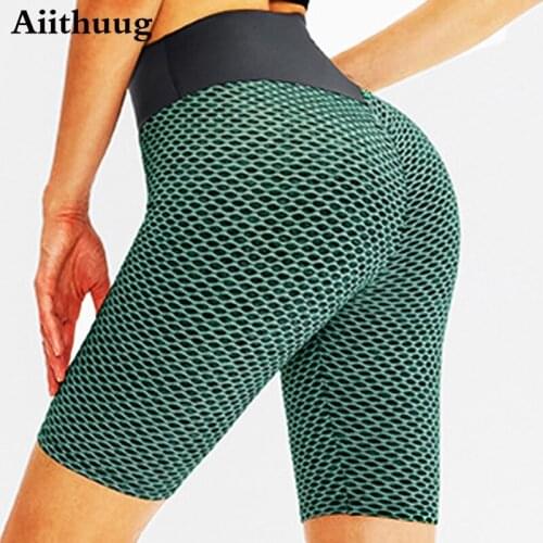 Aiithuug High Waist Yoga Shorts for Women Ruched Butt Lifting Booty Spandex Workout Running Gym Bike Shorts Tummy Control Leggin