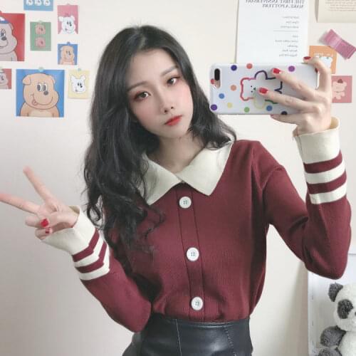 Woman Sweaters Femme Chandails Autumn and Winter 2020 Color Stitching Turnover Neck Pullover Sweater Womens Top Pull Hiver
