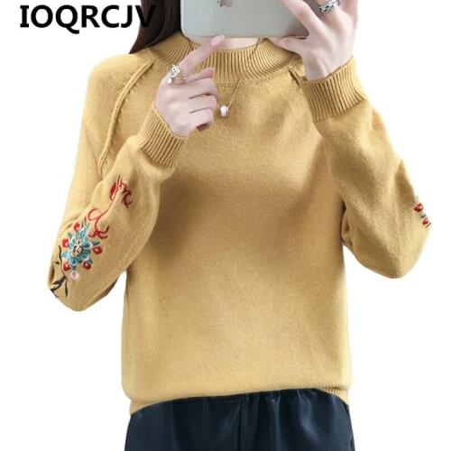 2019 Autumn Winter Women Sweater Loose Sweater Long Sleeve Casual Embroidery Pullover Jumper Knitted Sweater Pull Femme R538