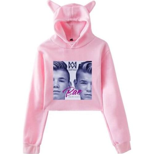 Marcus and Martinus Women Warm Long Sleeve Crop Top Pullover Hooded Sweatshirt Funny Cat Ear Cropped Hoodie Casual Tops Jumper