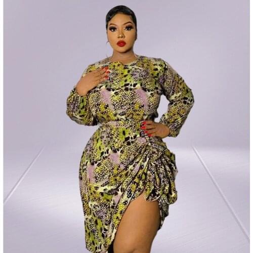 Dress 5xl Plus Size Women Clothing Leopard Bodycon Mini Sexy Party Dresses Fashion Long Sleeve Fall 2021Wholesale DropShipping