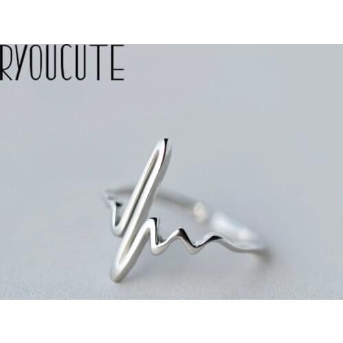 Retro Vintage Silver Color Heartbeat Rings for Women Engagement Jewelry Adjustable Finger Rings Anillos 2019