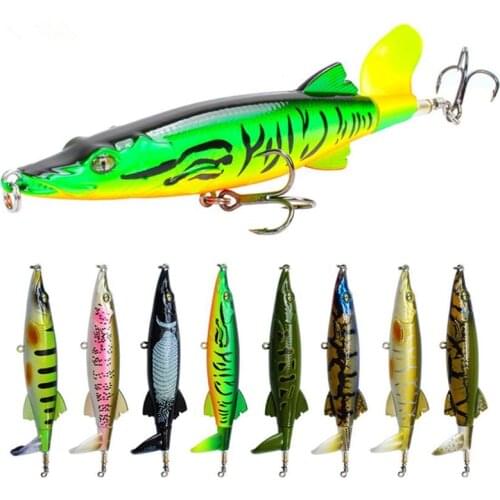 1PCS New LURE Propeller Tractor Wave Climbing Floating Water Pencil 13cm/16g 8 Color 3D Eye Tail 360° Rotation