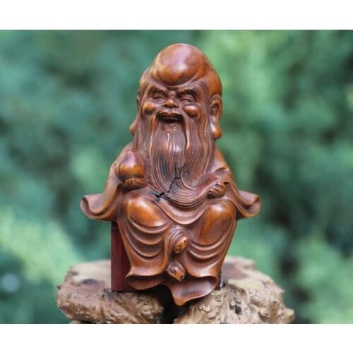 10 CM China Boxwood Handwork Carved Lucky god of longevity Old man Men sculpture