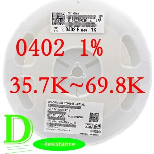 100PCS SMD Resistor RC Series 0402 1% Original RC0402FR-07 Series 35.7K-69.8K All resistors 36K 39K 43K 47K 51K 56K 62K 68K