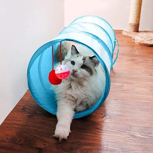 2 Way Cat Tunnel for Indoor Pet Cat Tunnel Tube Cat Toys Collapsible Cat Play Tent Interactive Toy Maze Cat House Bed with Balls