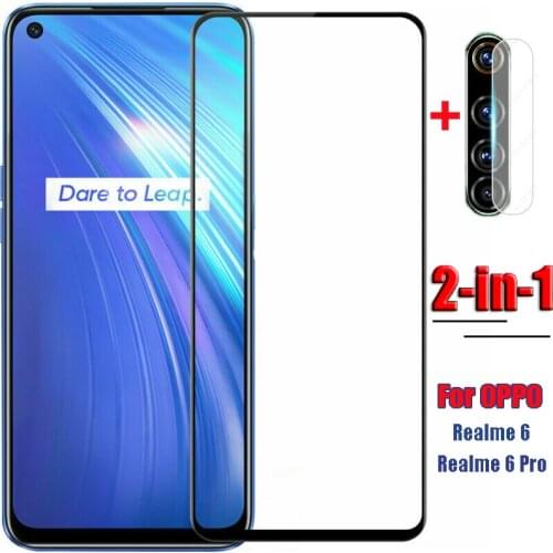 2in1 For OPPO Realme 6 / 6 Pro 3D Full Cover 9H Tempered Glass Screen Protector & Camera Lens Film Full Coverage Protectors