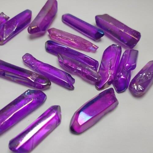 50g Electroplated violet Titanium Aura Lemurian Crystal Wand Point Healing Crystal Stone Natural Stones and Minerals