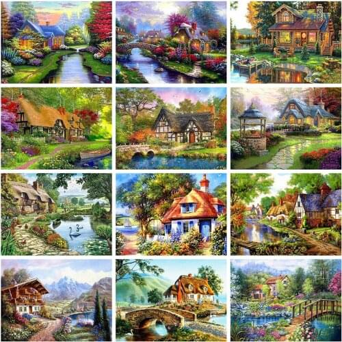 5d Diamond Painting House DIY Mosaic Landscape Diamond Embroidery Cross Stitch Garden Tree Wall Art Craft Kit