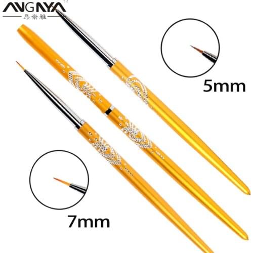 ANGNYA 1 PCS 5/7mm Gold Nail Brush Nail Art Line Painting UV Gel Crystal Acrylic Thin Liner Drawing Pen Maincure Tools