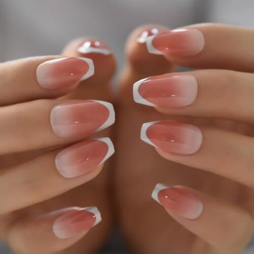 Fadeing Edge Nail Peach With Designed Nail Charms Tips Fingernail Art Press On Nail 2021 Fake Nails With Designs Medium Gels Set