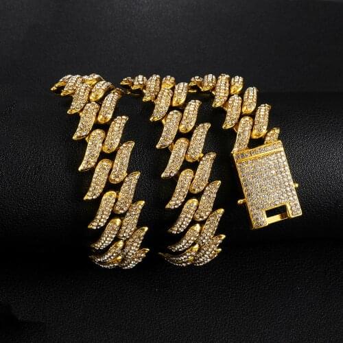 D&Z New Thorns Cuban Link Necklace Heavy Chain Alloy Ziron Material Prong Setting 3A+CZ Stones Hop Hip Rapper Jewelry
