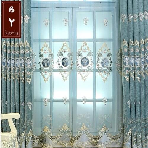 European Shernier Water Solution Embroidered Curtains for Living Dining Room Bedroom Shade Curtain Classical Curtain