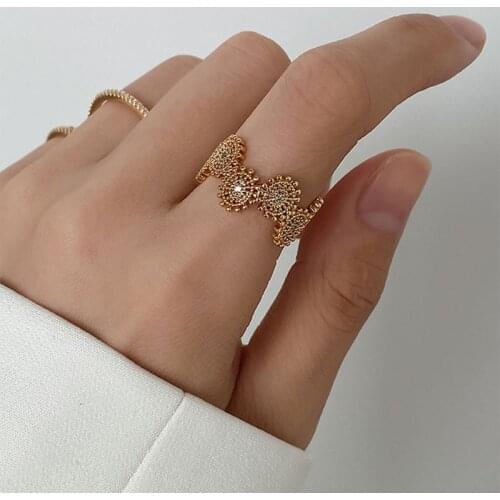 VENTFILLE 925 Sterling Silver Lace Zircon Ring For Women Flower Sun Retro Distressed Opening Handmade Jewelry Party Gift 2021