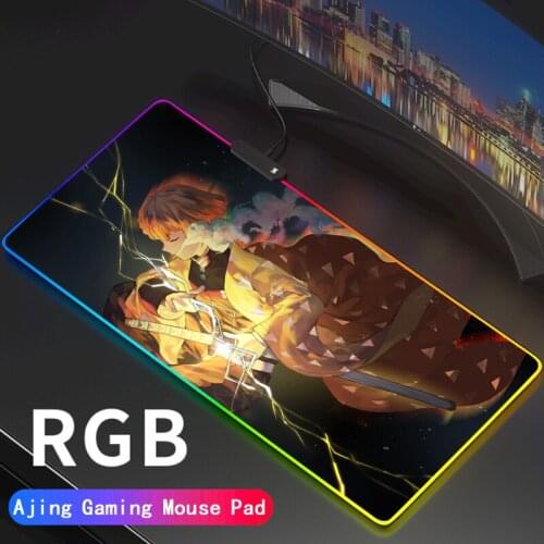 RGB Demon Slayer Luminous Gaming MousePad Large Glowing USB LED Extended Illuminated Keyboard PU Non-Slip Blanket Desk Mat