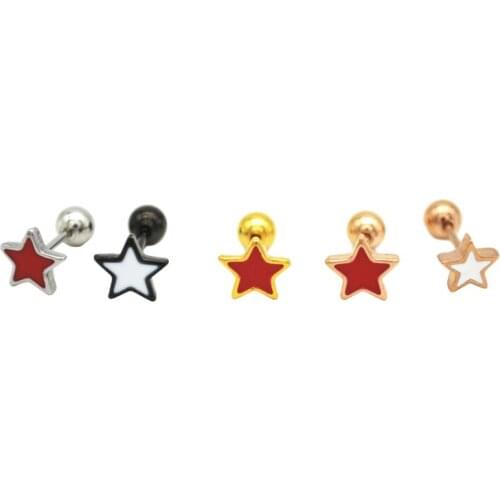 Red Five Star Ear Stud Earring Tragus Stainless Steel 20G Thin Bar Men Women
