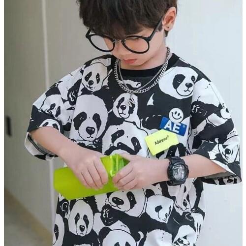 Summer Cotton Boy Short-Sleeved T-Shirt 2021 Popular Fashion Personality White Casual Loose Thin Childens kawaii cartoon Top