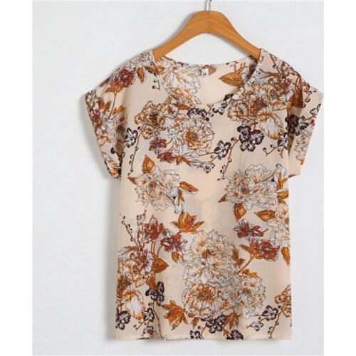 Lollas New Summer Women Multicolor Chiffon Blouse Print O-neck Short Sleeve Shirt Top Lady Casual Blusas M-4XL