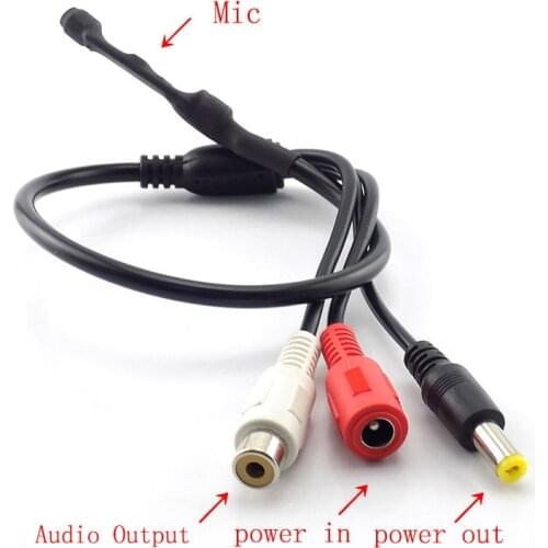 Mini CCTV Audio Microphone Mic For Security Audio camera Sound Monitor Pick Up RCA Power Cable for CCTV Camera DVR H10