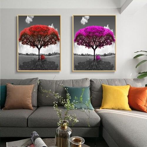 Embelish Fashion Large Wall Art Pictures For Living Room Red And Purple Big Tree HD Canvas Oil Paintings Home Decor Posters