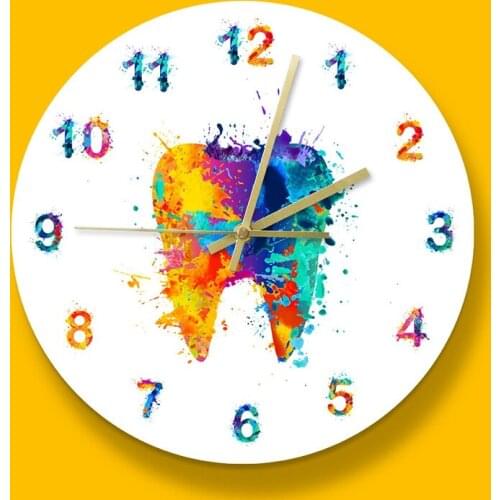 Watercolour Tooth Painting Print Wall Clock Clinic Wall Art Non Ticking Wall Watch Orthodontist Dentist