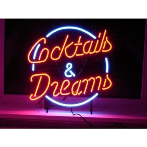 NEON SIGN ForCOCKTAILS AND DREAMS Signboard REAL GLASS BEER BAR PUB display outdoor Light Signs 17*14"