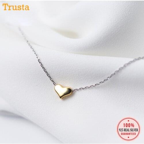 Trustdavis 100% 925 Solid Real Sterling Silver Jewelry Gold Heart Pendant 40cm Short Clavicle Necklace Cute Gift Girl Lady DA157