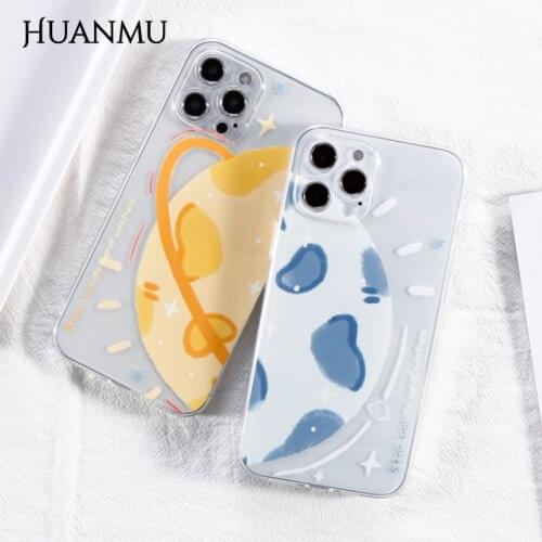 Couple Moon Star Pattern Transparent Phone Case Cover For iPhone 11 12 mini Pro Max XS X XR 7 8 6 6S plus 7P 8P Soft Shockproof