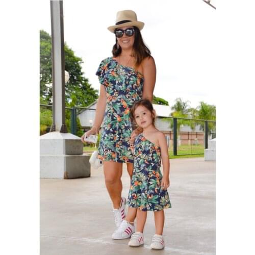 Mom and Daughter Dresses Floral Bohemians Style Off One One Shoulder Mother Daughter Matching Clothes Family Outfits Clothing