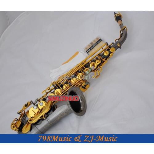 Pro. Black Nickel Eb Alto Saxophone Double Rails Sax Low C and B Abalone Key New