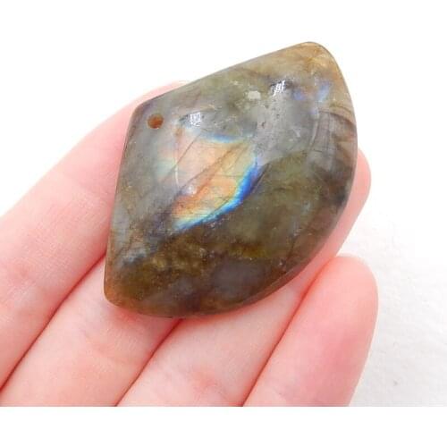 Sale 1Pcs Natural Stone Flashy Labradorite Short Pendant Bead 48x34x9mm 19g