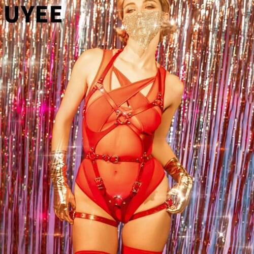 UYEE Sexy Sleeveless Bodysuit Garter Belt Slim Harness Body Fashion Lady Suspenders Summer Clubwear Tops Overall Bondage Belts