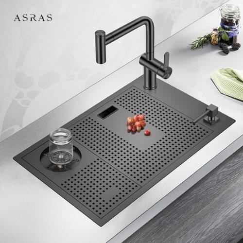 Nanometer Black Cup Rinser Hidden kitchen Sink 304 Stainless Steel 4mm Thickness Above Mount Bar Counter kitchen Hidden Sinks