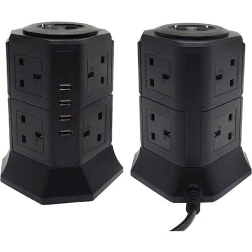 Tower Desktop Electric Socket USB Power Strip with Overload Protection 8/12 AC Universal Sockets Switch EU UK AU US Plug