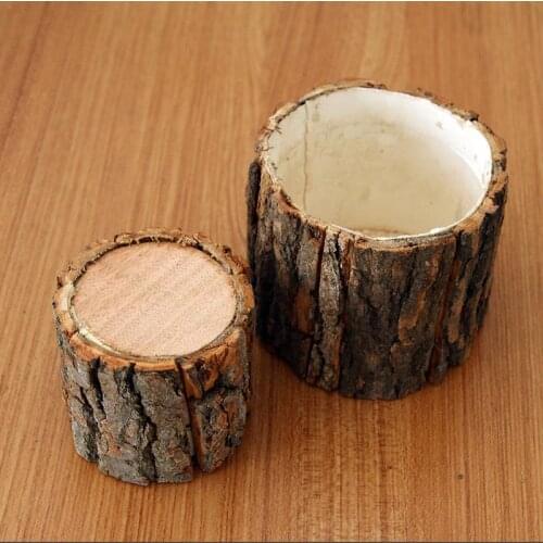 Vintage Round Table Decoration Plant Pot Style Wooden Desktop Flowerpots Fake Tree Bark Succulent Plants Container