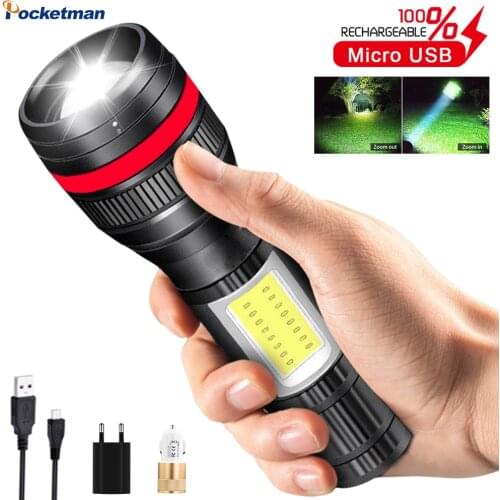 30000LM Led Flashlight 3Modes Telescopic Zoom Flashlight Torch Lanterna Camping Lamp Light With side COB with Built in Battery