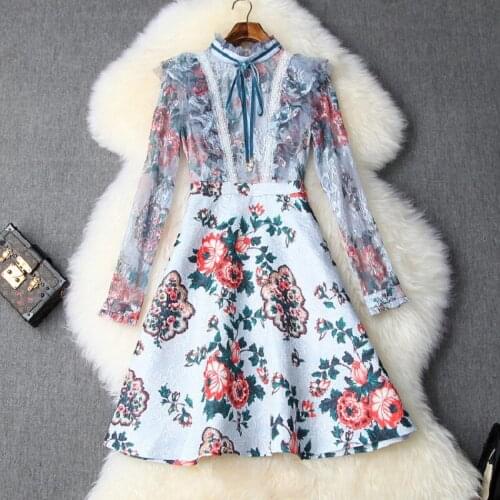 High 2021 new quality Spring autumn Lace Print girl dress Women Mini sexy cute Long sleeve fashion Casual Dress elegant dresses