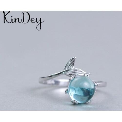 Kindey Fashion Silver Color Fish Mermaid Tail Rings For Women Wedding Statement Finger Ring Christmas Gifts