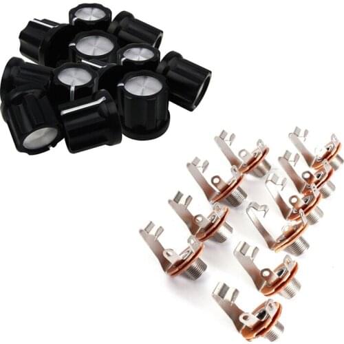 10 Pcs Mono Input Jack For Guitar Bass 6.35Mm Orange & 12X 0Degree Guitar Pot Knob Bass Guitar Amp Knobs Buttons